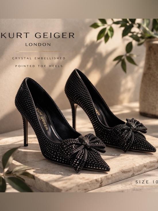 Kurt Geiger Shoes - Kurt Geiger Crystal Embellished Heels Bow Detail Black Size 10